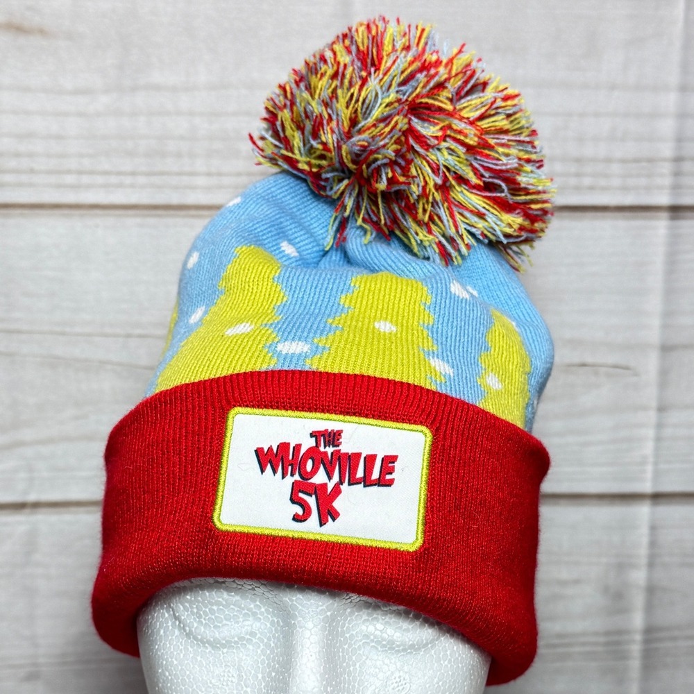 Boco Gear Whoville 5K Beanie Hat Gazelle Sports Blue Red Christmas Pom Pom